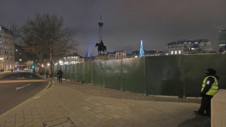 A quiet Trafalgar Square in London