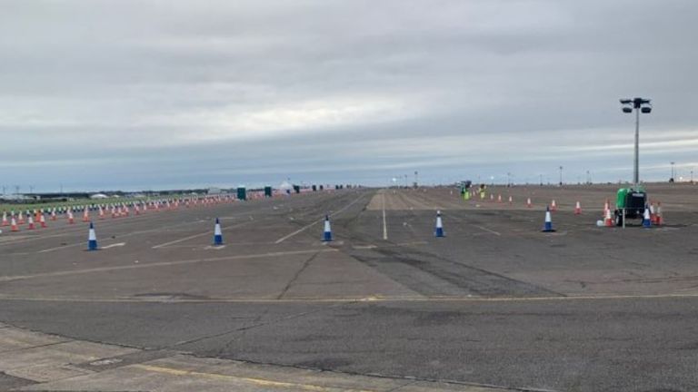 Manston Airport in Kent, after it was cleared of lorries following a huge backlog caused by the France travel and partial trade ban. Pic: Grant Shapps