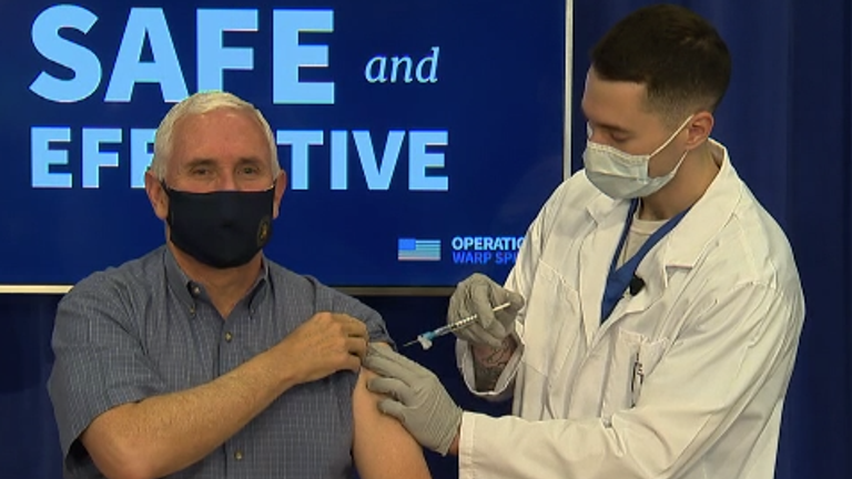 US vice-president Mike Pence gets a coronavirus vaccine