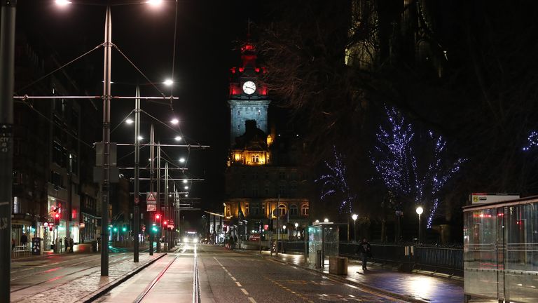 An empty Princes Street in Edinburgh