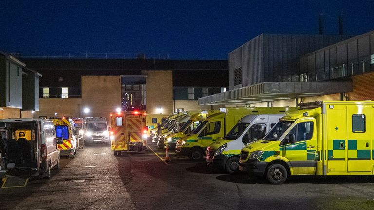 Ambulances outside Antrim Area Hospital in Northern Ireland
