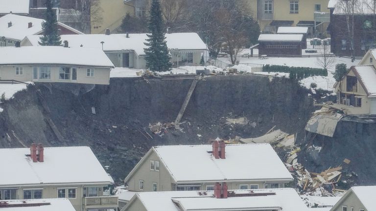 General view after a landslide hit a residential area in Ask village, about 40km north of Oslo, Norway December 30, 2020. Fredrik Hagen/NTB/via REUTERS ATTENTION EDITORS - THIS IMAGE WAS PROVIDED BY A THIRD PARTY. NORWAY OUT.