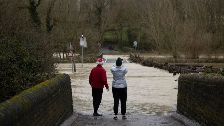 High water from the River Ouse in the village of Harrold in Bedfordshire