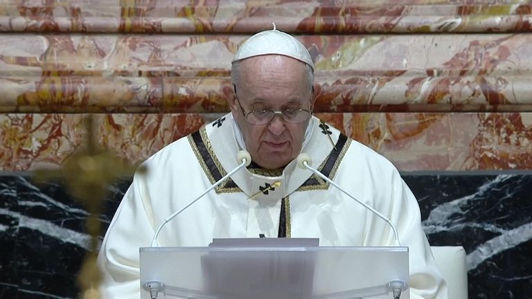 Pope Francis gives his Christmas Eve mass to a small congregation at St Peter&#39;s Basilica  