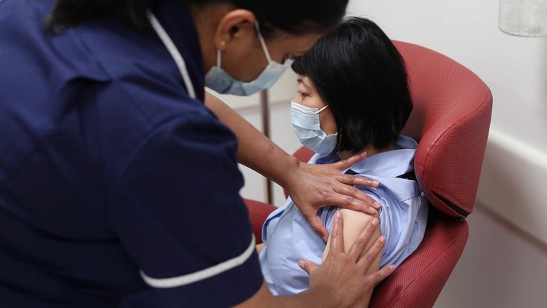 Nurses at the Royal Free Hospital, London, simulate the administration of the Pfizer vaccine to support staff training ahead of the rollout. PA Photo. Picture date: Friday December 4, 2020. See PA story HEALTH Coronavirus. Photo credit should read: Yui Mok/PA Wire   