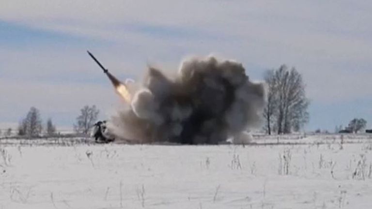 Russia fires rockets in the snow
