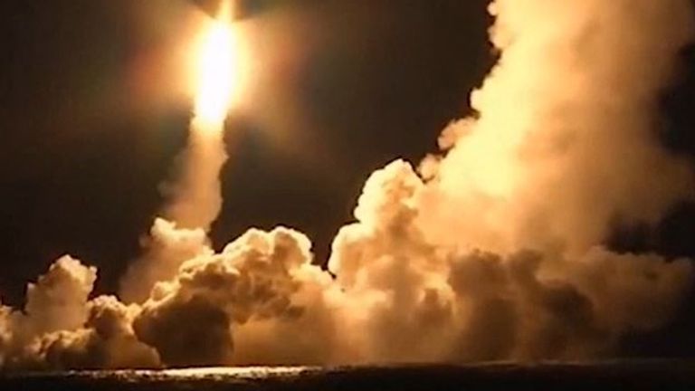Russian submarine launches ballistic missiles