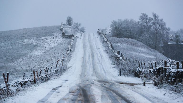 Snow falls on the hills of North Yorkshire with the UK expecting more wintry weather ahead of the first weekend of December, with warnings in place for ice and snow.