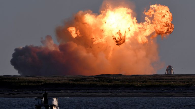 SpaceX&#39;s first super heavy-lift Starship SN8 rocket explodes during a return-landing attempt after it launched from their facility on a test flight in Boca Chica, Texas U.S. December 9, 2020