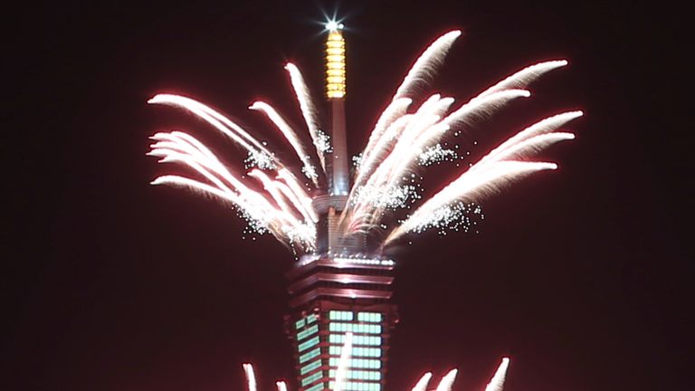 Fireworkswere let off from the Taipei 101 building during the New Year&#39;s celebrations in Taipei, Taiwan.