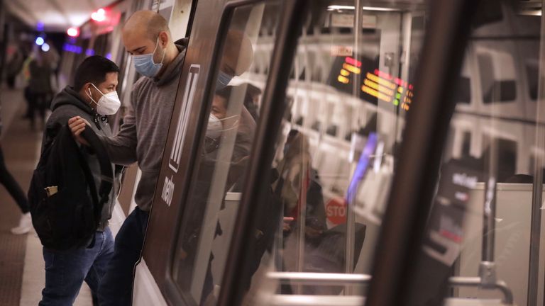 Commuters on the Metro in Washington DC