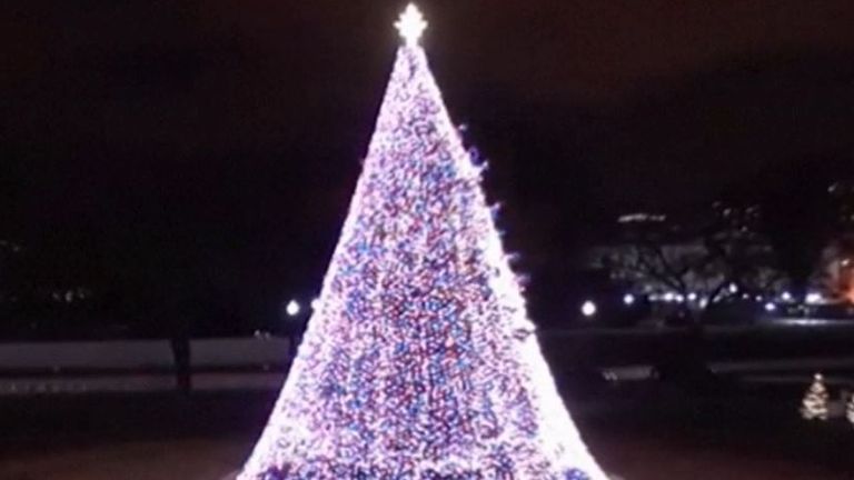 The US national Christmas tree is lit by First Lady Melania Trump