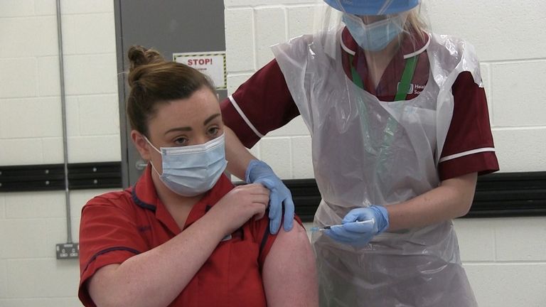 Joanna Sloan, a Deputy Sister at the Royal Victoria Hospital, became the first person on the island of Ireland to receive the vaccine.

The 28-year-old mother-of-one from Dundrum, County Down, had her wedding postponed because of the pandemic.
