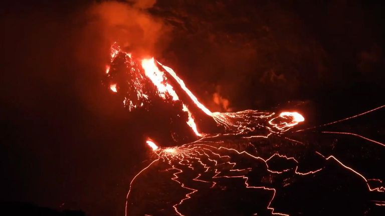 One week after erupting, the Kilauea Volcano in Hawaii is still spewing molten rock into a lava lake.