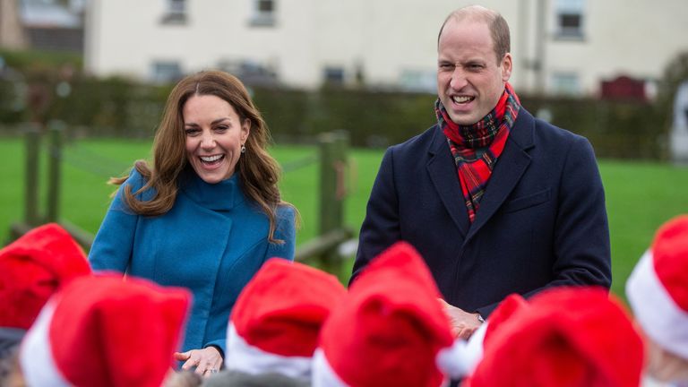 The royal couple meets students at Holy Trinity First School in Barwick-Tweed meet