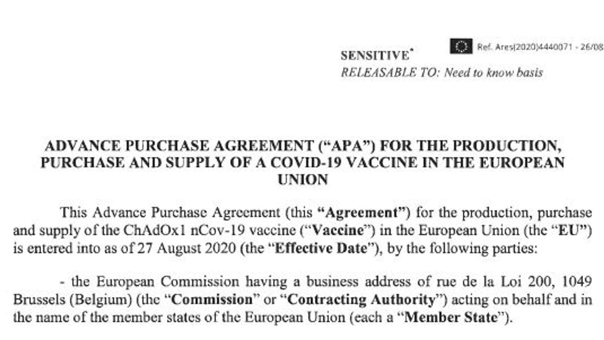 COVID19 Extracts from AstraZeneca contract released and EU refuses