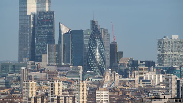 General view of the London skyline, as seen from One Tree Hill, showing skyscrapers in the City financial district, including (from left) Tower 42, the Leadenhall Building (also known as the Cheesegrater), 52 Lime Street (also known as the Scalpel), and 30 St Mary Axe (also known as the Gherkin), and Tower Bridge. PA Photo. Picture date: Tuesday February 4, 2020. Photo credit should read: Dominic Lipinski/PA Wire
