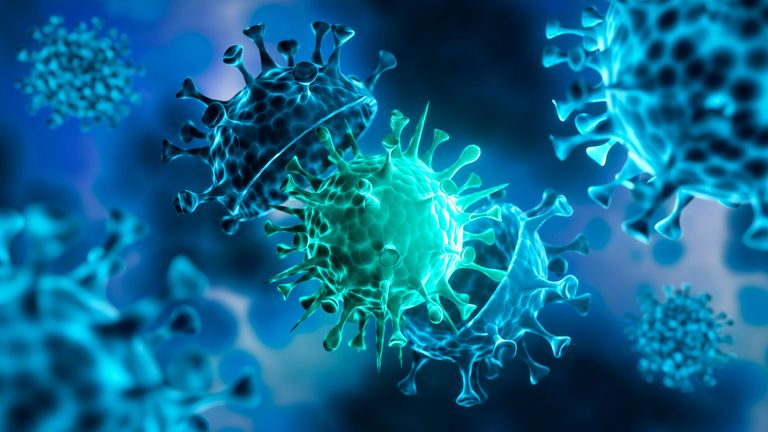 Corona Virus mutation covid-19 illustration with dark blue cell background