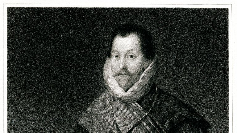 Gravure de 1834 avec le capitaine britannique, Sir Francis Drake.  Drake a vécu de 1540 à 1596.