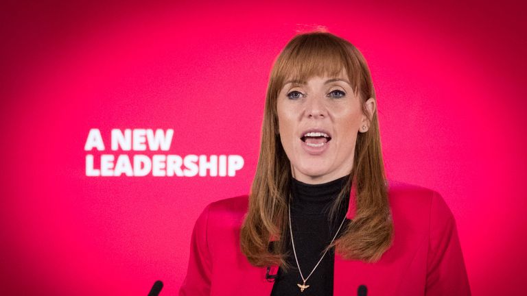 Deputy leader Angela Rayner speaking at the Labour Party's online conference in London.