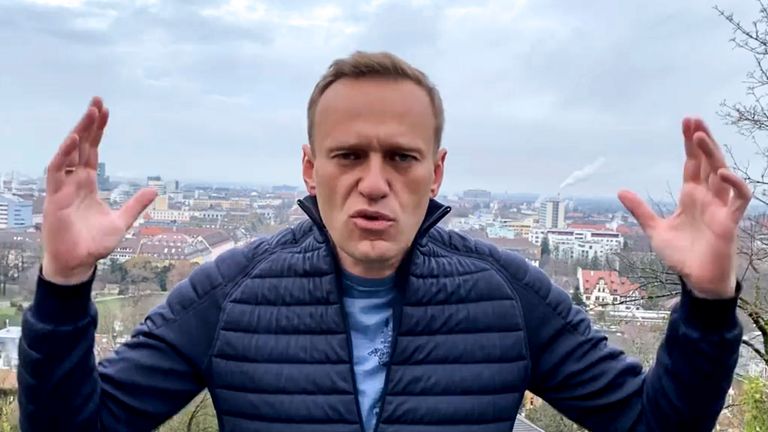 Russian opposition politician Alexei Navalny gestures in a video posted to his Instagram account