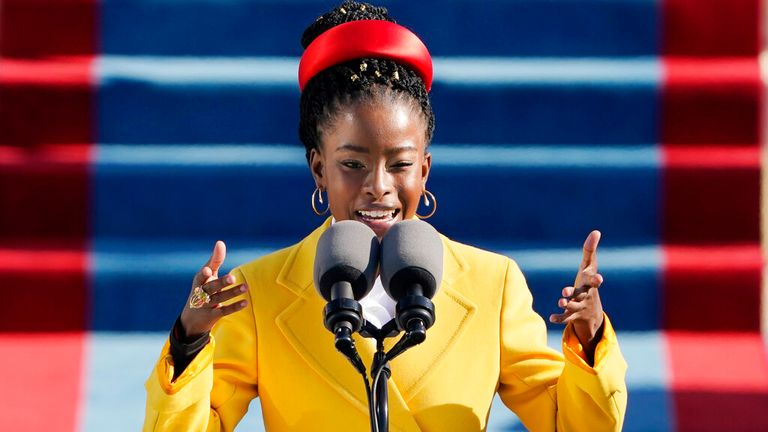 AP PIC: American poet Amanda Gorman reads a poem during the 59th Presidential Inauguration at the U.S. Capitol in Washington, Wednesday, Jan. 20, 2021. (AP Photo/Patrick Semansky, Pool)