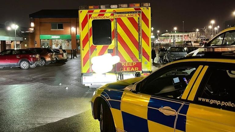 The ambulance was spotted pulling into Asda in Harpurhey. Pic: Twitter/@gmptraffic