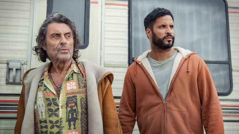 Ian McShane and Ricky Whittle in American Gods.  Pic: Prime Video