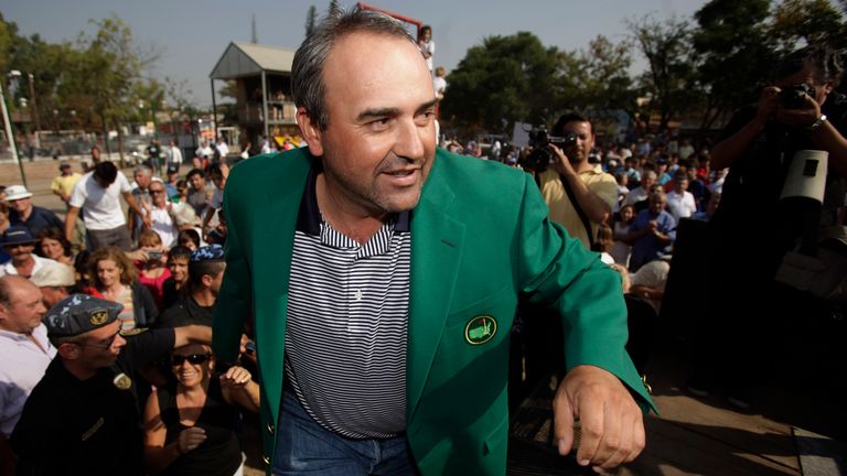 Angel Cabrera wearing the famous green jacket after winning the Masters in 2009
