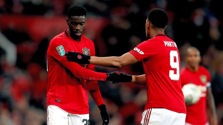 Axel Tuanzebe (L) and Anthony Martial
