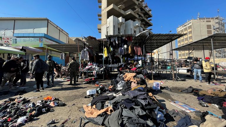 The site of a suicide attack in a central market is seen in Baghdad, Iraq January 21, 2021. REUTERS/Thaier al-Sudani