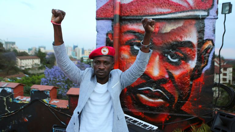 Bobi Wine&#39;s trademark red beret has become a symbol of opposition to longtime President Yoweri Museveni.                                                                  