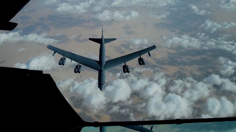 B-52 Bomber refuels over the Middle East