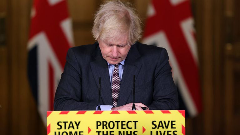 Prime Minister Boris Johnson speaks at a Downing Street news briefing on Tuesday. Pic: Number 10