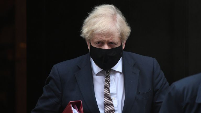 Prime Minister Boris Johnson leaves 10 Downing Street to attend Prime Minister&#39;s Questions at the Houses of Parliament, London