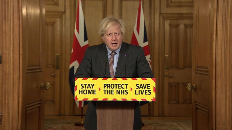 Prime Minister Boris Johnson speaks at the government&#39;s daily coronavirus press briefing
