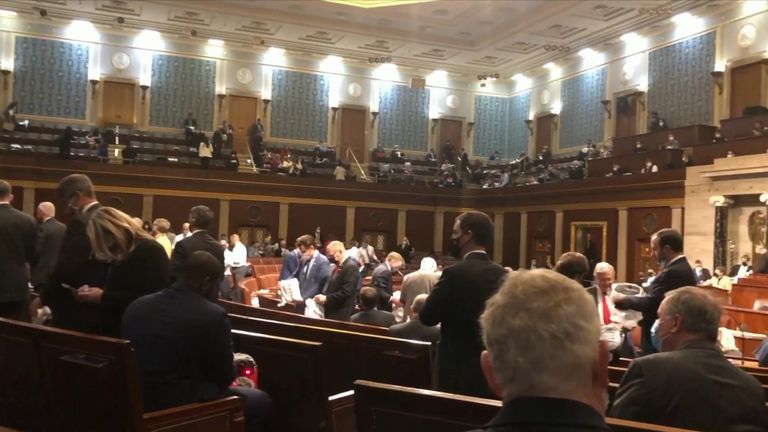 Both the Senate and the House moved to recess on Wednesday, January 6, as protesters stormed the Capitol building in Washington.

Republican Congressman Tom Rice shared this footage from inside the House chamber. Rice said he captured it as protesters tried to “break down the door” and just before the chamber was evacuated.