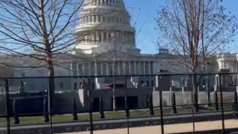 Fencing is erected around the Capitol in Washington after it was stormed by an angry pro-Trump mob