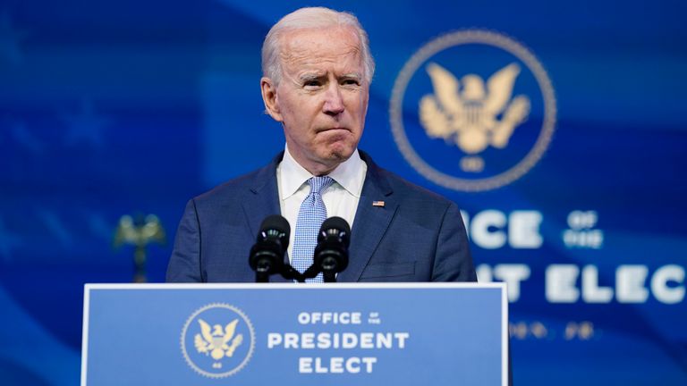 President-elect Joe Biden speaks at The Queen theater in Wilmington, Del., Wednesday, Jan. 6, 2021. (AP Photo/Susan Walsh)