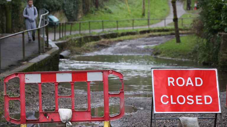 A road closed sign at a ford crossing near Middle Barton, Oxfordshire