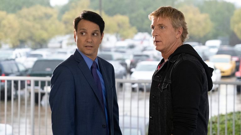 Ralph Macchio as Daniel Larusso and William Zabka as Johnny Lawrence in Cobra Kai.  Pic: Curtis Bonds Baker / Netflix