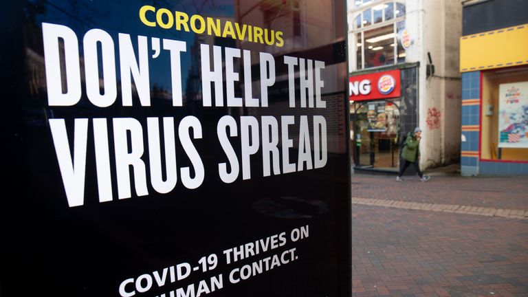 A &#39;Don&#39;t help the virus spread&#39; government coronavirus sign on Commercial road in Bournemouth, during England&#39;s third national lockdown to curb the spread of coronavirus. Picture date: Friday January 22, 2021.