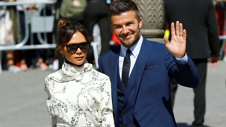 David Beckham and his wife Victoria attend the wedding of Real Madrid captain Sergio Ramos and Pilar Rubio at the cathedral in Seville, Spain June 15, 2019. REUTERS/Marcelo del Pozo