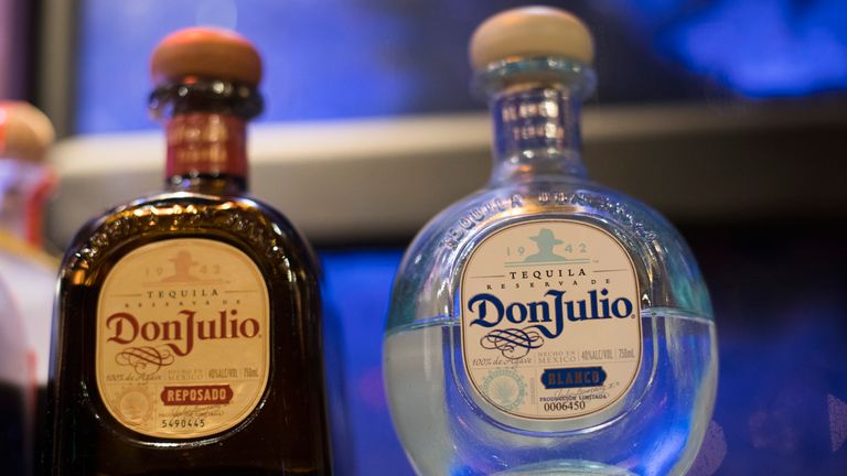 This Dec. 25, 2018, photo shows bottles of Don Julio tequila at the Back Bowl bowling alley in Eagle, Colo. Pic: AP