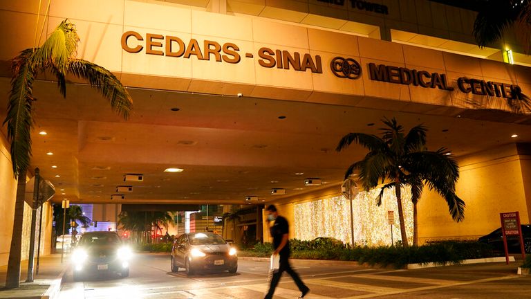 Cedars-Sinai Medical Center is pictured, Tuesday, Jan. 5, 2021, in Los Angeles. Music producer and hip hop legend Dr. Dre is hospitalized in the intensive care unit at Cedars-Sinai after suffering a brain aneurysm Monday. (AP Photo/Chris Pizzello)