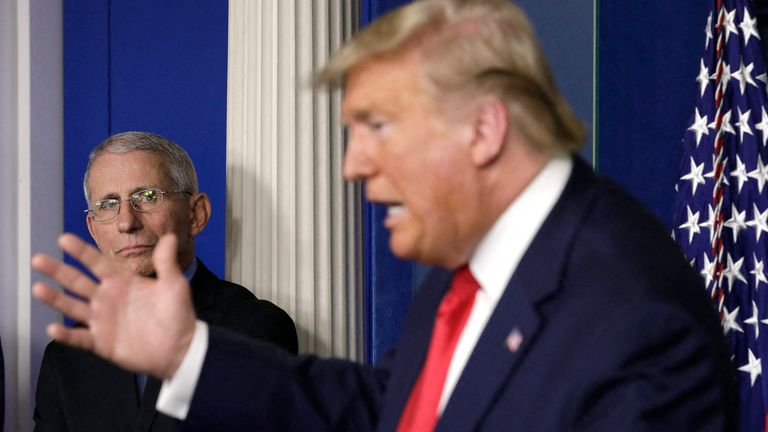 File photo dated March 26, 2020 of U.S. President Donald Trump speaks next to Director of the National Institute of Allergy and Infectious Diseases Dr. Anthony Fauci during a press briefing at the White House in Washington, DC, USA. As the number of confirmed coronavirus cases in the US reached 3m, and another daily record fell with more than 60,000 new cases, Donald Trump insisted the US was .in a good place. and admitted he .didn.t listen to my experts. on July 8. US reaches 3m confirmed Covid-19 cases as Pence pushes for schools to reopen . as it happened; The president also publicly attacked the US.s most senior non-political member of the White House coronavirus taskforce, Dr Anthony Fauci, who said earlier this week the US was still .knee deep in the first wave. of the pandemic. Photo by Yuri Gripas/ABACAPRESS.COM