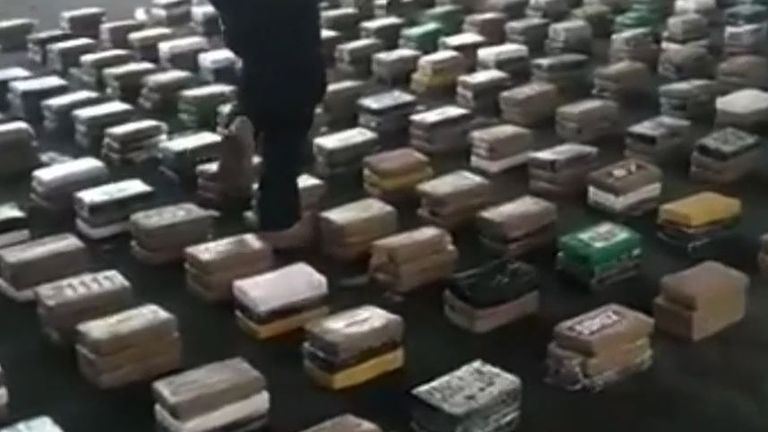 596 packages containing drugs believed to be cocaine were discovered by authorities in Panama