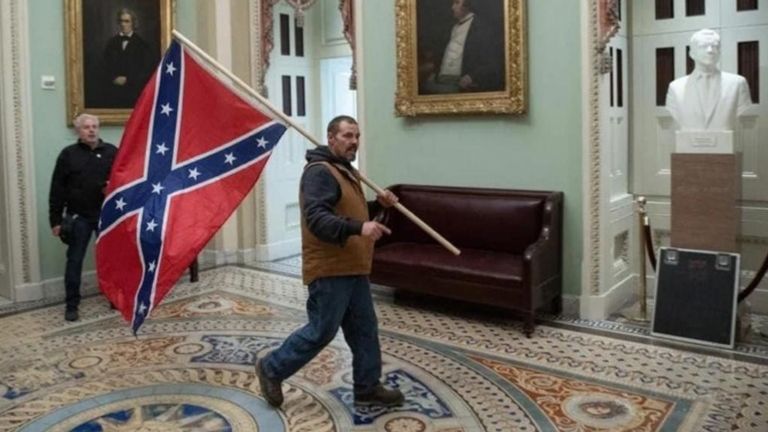 This man was seen carrying a confederate flag by the Senate chamber&#39;s entrance