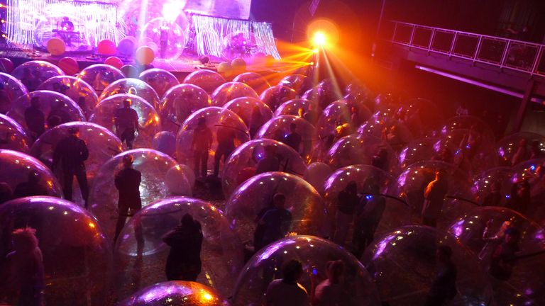 Flaming Lips give a socially-distanced "Space Bubble" concert at the Criterion in Oklahoma City. Pic:  Flaming Lips/Warner Music/Reuters