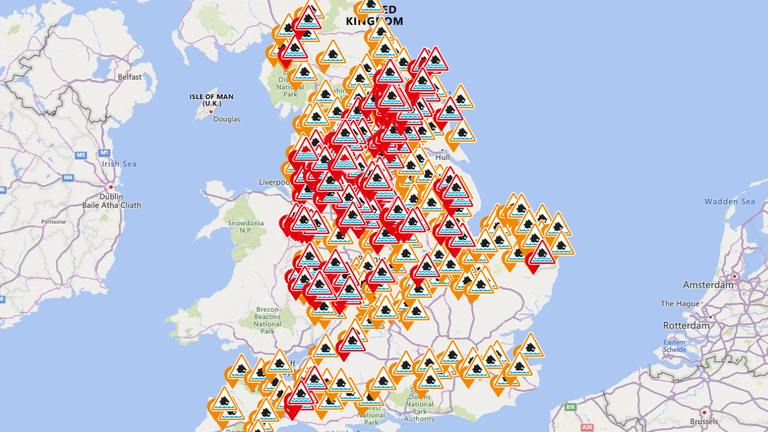 Hundreds of flood warnings and alerts are in place. Pic: Environment Agency